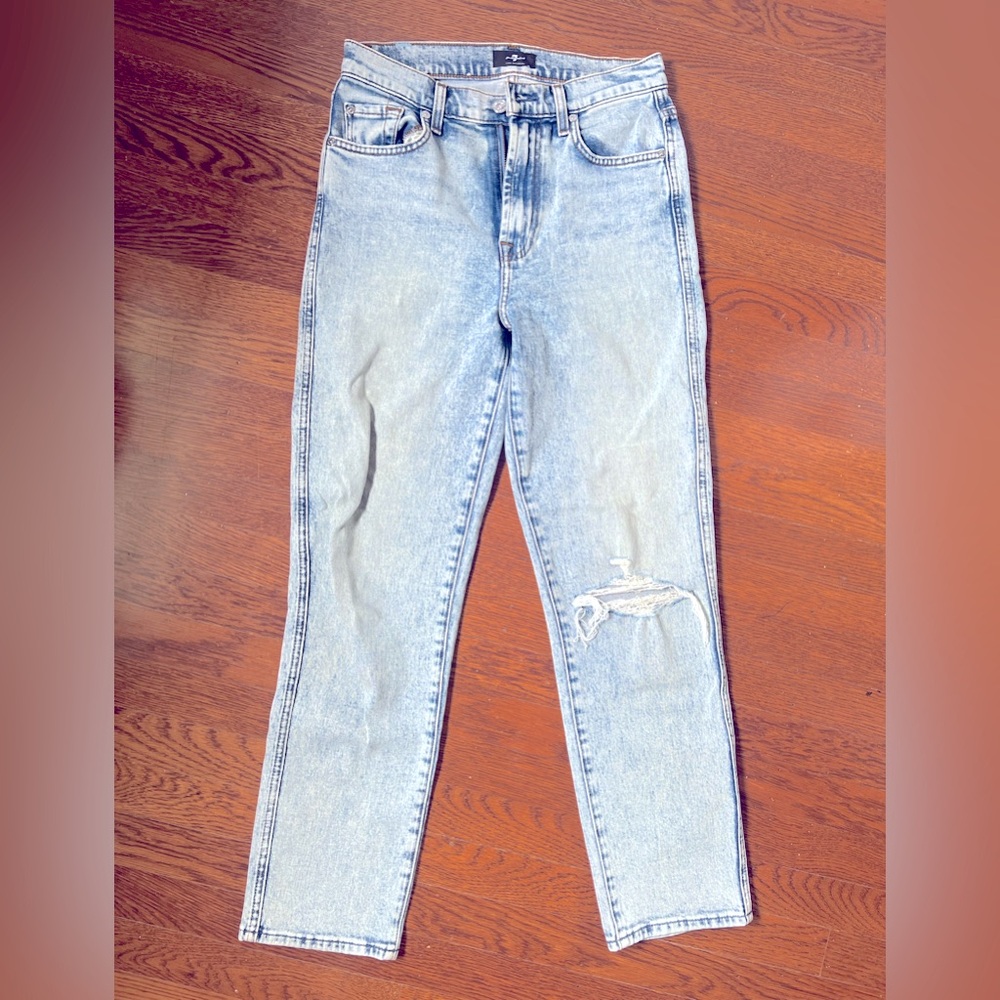 7 for All Mankind cropped acid washed jeans